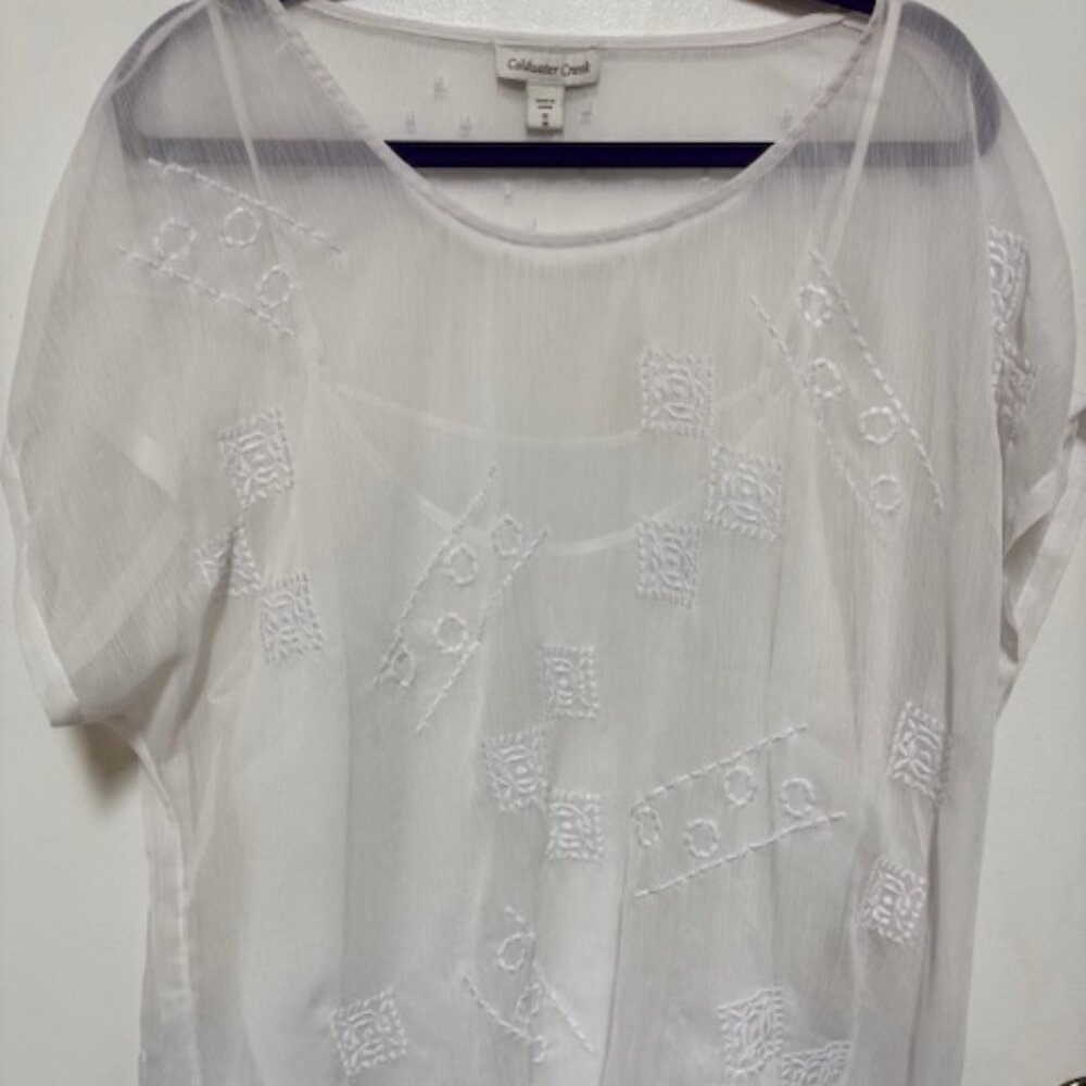 COLDWATER CREEK WHITE CAMISOLE WITH BEAUTIFUL CAP SLEEVE SHEER OVERLAY. SZ. 1X